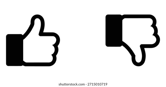 Gráfico en blanco y negro con gestos contrastantes de las manos: un pulgar hacia arriba para la Aprobación y un pulgar hacia abajo para la desaprobación, perfecto para los sistemas de calificación y la representación del Comentarios del usuario.