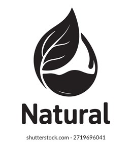 Um gráfico preto e branco com uma folha estilizada com uma forma de gota de água, simbolizando temas naturais e ecológicos.