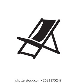 A black and white graphic of a folding beach chair. Simple black and white beach chair graphic