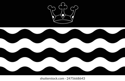 Black and white graphic Greater London flag vector silhouette illustration isolated on white background. London flag of main town in United Kingdom and in England country. Patriotic emblem banner.