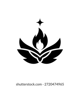 Un icono gráfico en blanco y negro que representa un concepto espiritual o inspirador, posiblemente relacionado con la iluminación o el crecimiento.