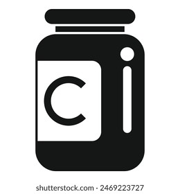 Black and white graphic icon of a vitamin c supplement jar