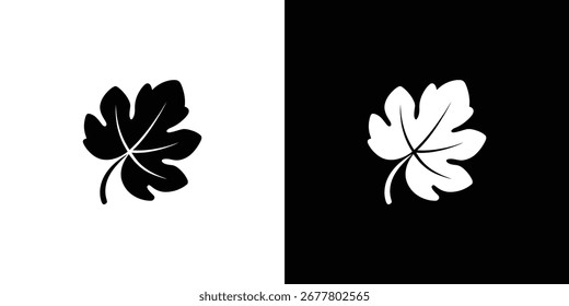 Black and white graphic illustrates two fig leaf motifs. One leaf is black on a white background, and the other is white on a black background.