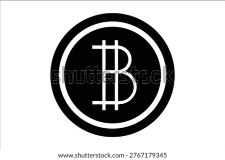 A black and white graphic illustration of the Bitcoin cryptocurrency symbol. The symbol, a stylized 'B' with two vertical lines, is enclosed within a thick black circle. The entire design is presented on a clean white background.