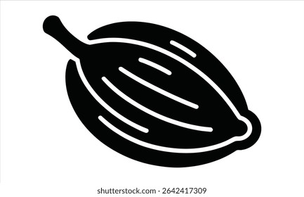 Black and white graphic illustration of a cardamom pod
