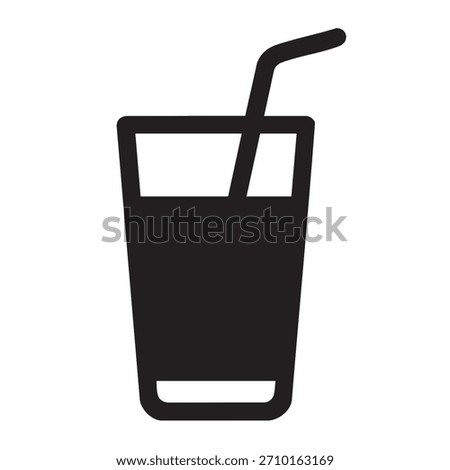 Black and white graphic image of refreshing drink in glass with straw. Vector icon illustration for beverage shops.
