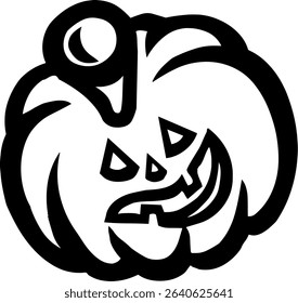 Black and white graphic of jack-o'-lantern with triangular eyes and jagged mouth, perfect for Halloween designs, logos, stencils, or decorations.