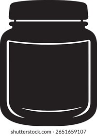 A black and white graphic of a jar with a screw-on lid, featuring a blank label.