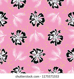 Black White Graphic Large Scale Flower Blooms Pattern, Seamless Vector Repeat Background for Trendy Fashion Prints, Retro Petal Power Wrap, Kawaii Textiles, Dotty Floral Fabric, Bold Pink Stylized 