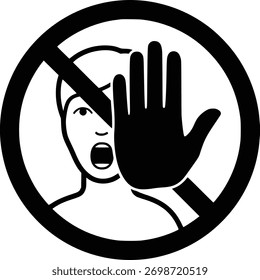 Schwarz-Weiß-Grafik: Symbol "No Touch Face" - Warnsymbol für die Gesundheitssicherheit