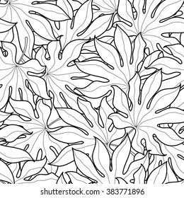 Black and white graphic palm leaves seamless pattern. Palm tree background. Textile, fabric, texture, poster. Vector illustration