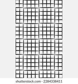 Afiche gráfico en blanco y negro con diseño de baldosas tecnológicas. Composición geométrica. Fondo gráfico moderno de estilo japonés. Espacio de copias en ambos lados. Patrón de mosaico monocromo. Dibujo técnico universal.