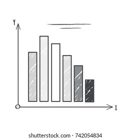 Black and white graphic representing coordinate system with columns which means visualized information on vector illustration isolated on white