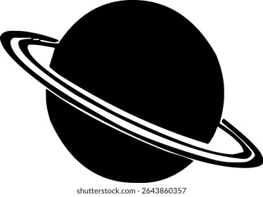 Gráfico em preto e branco de um planeta anelado, provavelmente Saturno, frequentemente usado em logotipos ou visuais educacionais.