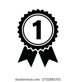 A black and white graphic of a rosette ribbon with a prominent number one in the center