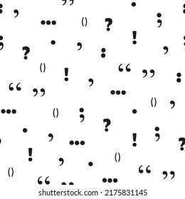Black and white graphic seamless pattern with punctuation marks, vector