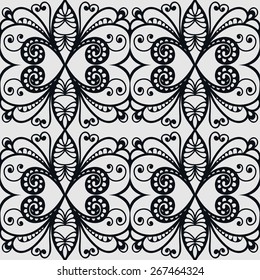 Black and white graphic seamless pattern. Hand drawn ethnic tribal ornament. Vector geometric background