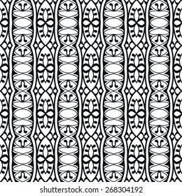 Black and white graphic seamless pattern. Hand drawn ethnic tribal ornament. Vector geometric background