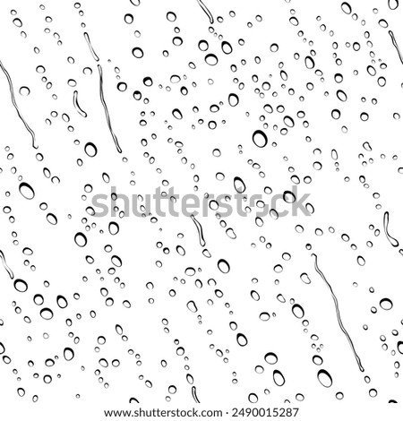Black and white graphic seamless pattern background of water drops on glass. Vector illustration. 