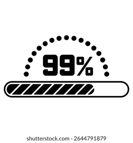 Gráfico em preto-e-branco mostrando uma barra de carga 99% completa com um semicírculo pontilhado acima do número