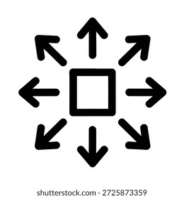 Gráfico en blanco y negro que muestra un cuadrado con flechas que apuntan en todas direcciones.