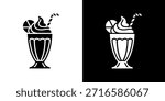 A black and white graphic shows two milkshake glasses, one light and one dark.
