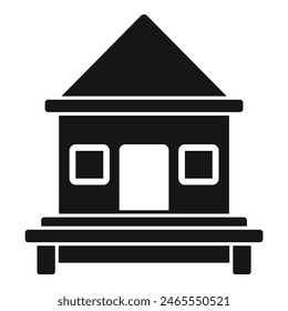 Gráfico en blanco y negro de una casa sencilla y estilizada adecuada para logotipos e iconos