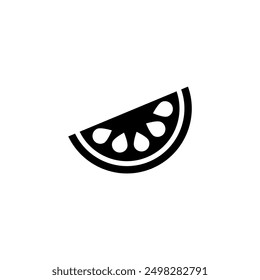 Black and white graphic of a stylized watermelon slice with seeds