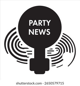 Black and white graphic symbolizing political communication and public opinion.