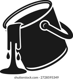 Gráfico en Blanco y Negro de La Lata de Pintura Inclinada Vertiendo Líquido con Gotas y Charco Abajo