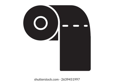 A black and white graphic of a toilet paper roll icon