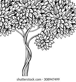 Black and white graphic tree. Illustration for greeting cards, invitations, and other printing projects.