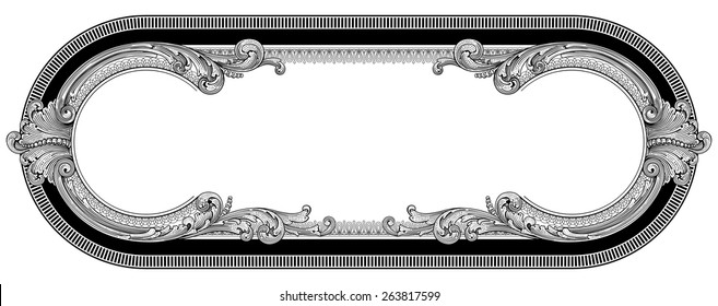 Black and white graphic vector floral frame in dollar style. Vintage decoration for certificate design.