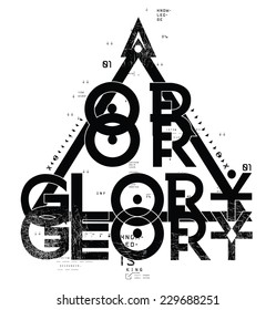 black and white  graphical  print with text in triangle