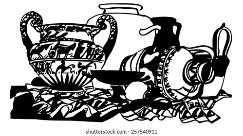 Black and white graphics antique vases