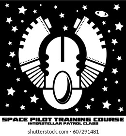 black and white graphics for fashion print (T-shirt, cap, windbreaker, jacket, blouson, etc.)
'SPACE PILOT TRAINING COURSE' 'INTERSTELLAR PATROL CLASS'