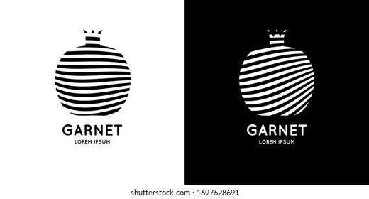 Black and white graphics. The silhouette of a grenade consists of waves. Vector illustration of a fruit.