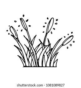 black and white grass cartoon object on white background, vector doodle art