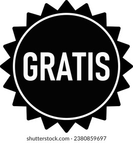 Black and White Gratis Free Product Label Stamp Sticker Badge Icon. Vector Image.