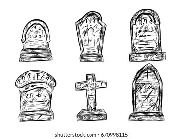 Black and white graveyard in halloween.Set of graveyard vector.