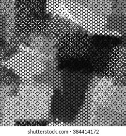 Black white and gray checkered floor with polka dot tiles. Vector illustration background. Abstract light square polka dot background pattern. Spotted line illustration
