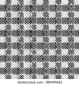 Black white and gray checkered floor with polka dot tiles - Background illustration. Abstract light square polka dot background pattern. Spotted line illustration