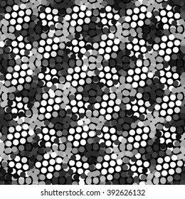Black white and gray checkered floor with polka dot tiles - Background illustration. Abstract light square polka dot background pattern. Spotted vector line illustration
