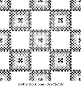 Black white and gray checkered floor with polka dot tiles - Background illustration. Abstract light square polka dot background pattern. Spotted vector line illustration
