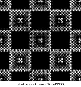 Black white and gray checkered floor with polka dot tiles - Background illustration. Abstract light square polka dot background pattern. Spotted line vector illustration