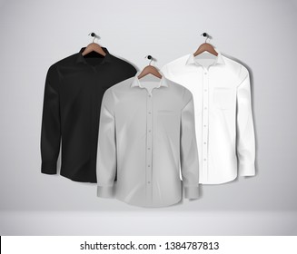 Black, white and gray color formal shirt set. Blank dress shirt with buttons.