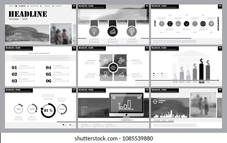 Black and white, gray, elements of infographics, white background.Best sets of presentation templates.Set Presentation,leaflet and flyer,corporate report,marketing, advertising,supernova,annual report