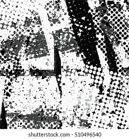 Black, white and gray grunge halftone background. Vector pattern.