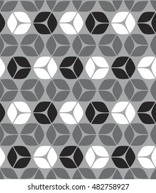 Black White and Gray Seamless Abstract 3D Square Background with Cubes Arranged in Hexagon Pattern with Gradients