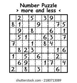Black and white greater than sudoku game vector illustration